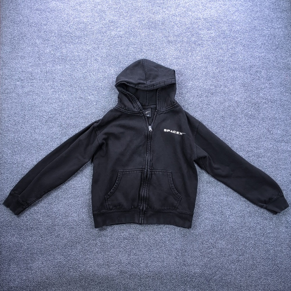 SpaceX Logo Full Zip Hoodie Youth Large Black Graphic Sweatshirt Elon Musk NASA